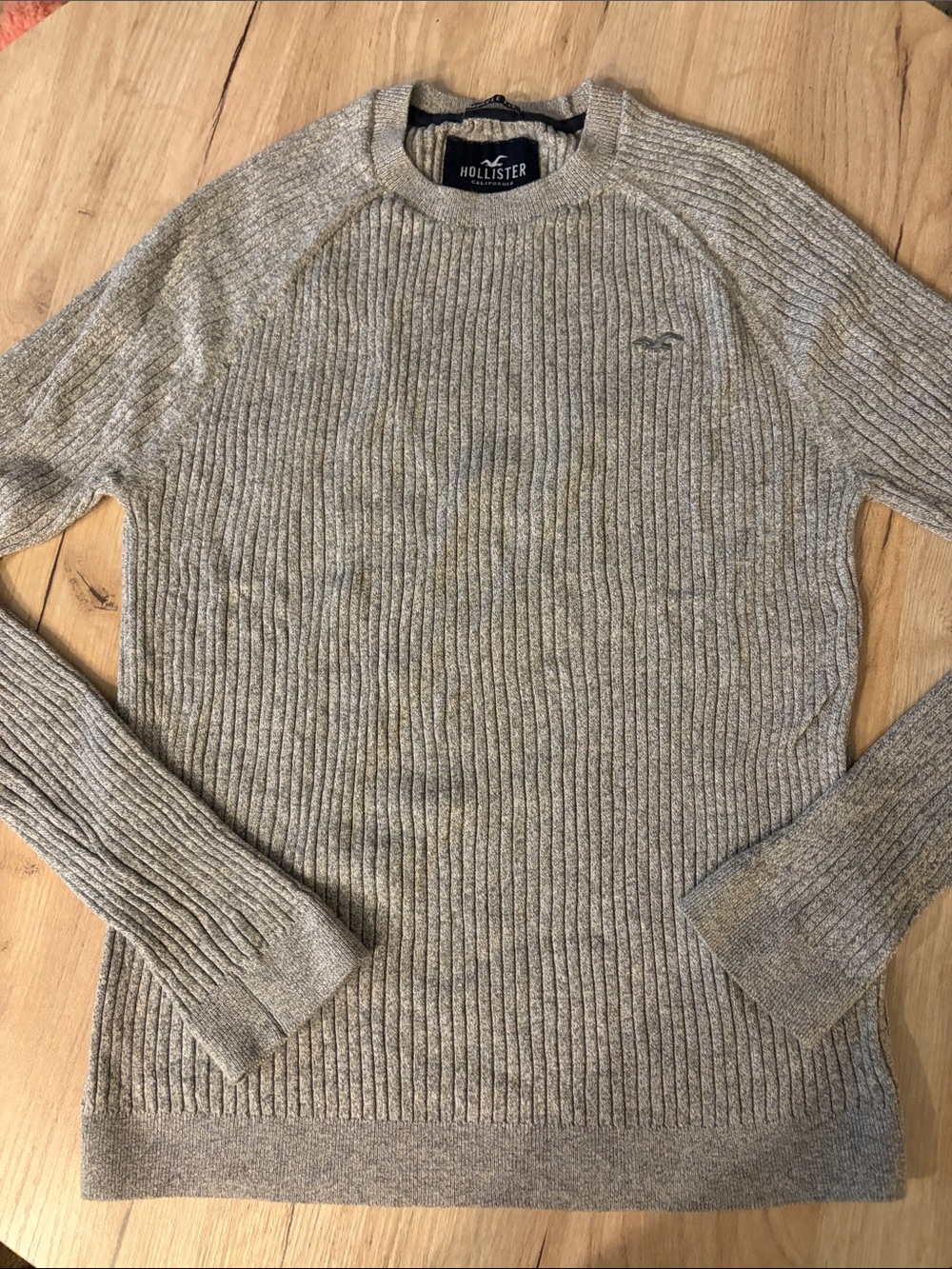 HOLLISTER MENS MUSCLE FIT GRAY RIBBED KNIT CREWNECK SWEATER SIZE LARGE
